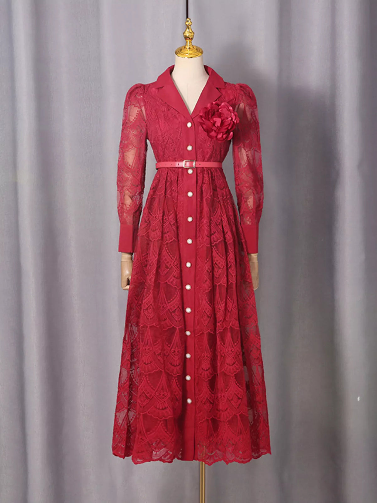 Lace Button Front Midi Dress - alternate view 7