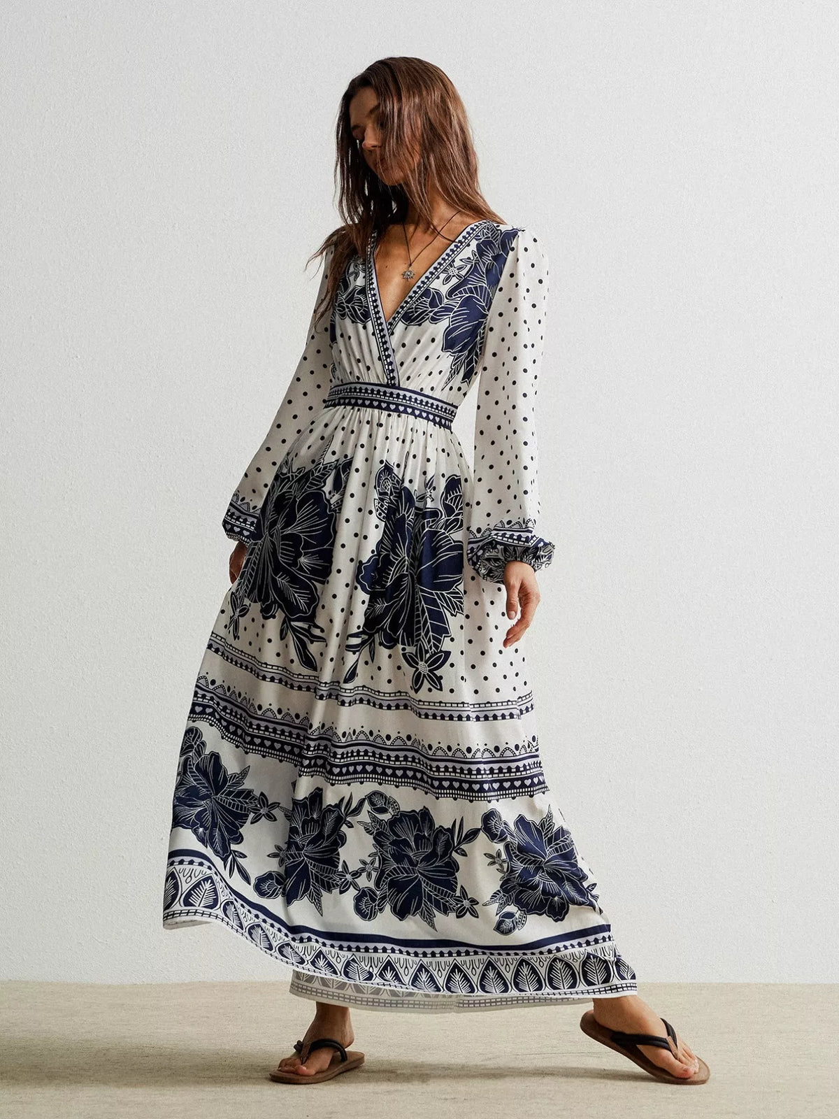Floral Print Long Sleeve Maxi Dress - alternate view 6