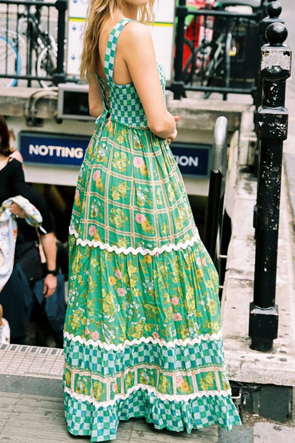 Printed Square Neck Tiered Dress - alternate view 7