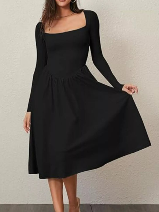Square Neck Long Sleeve Midi Dress - alternate view 4