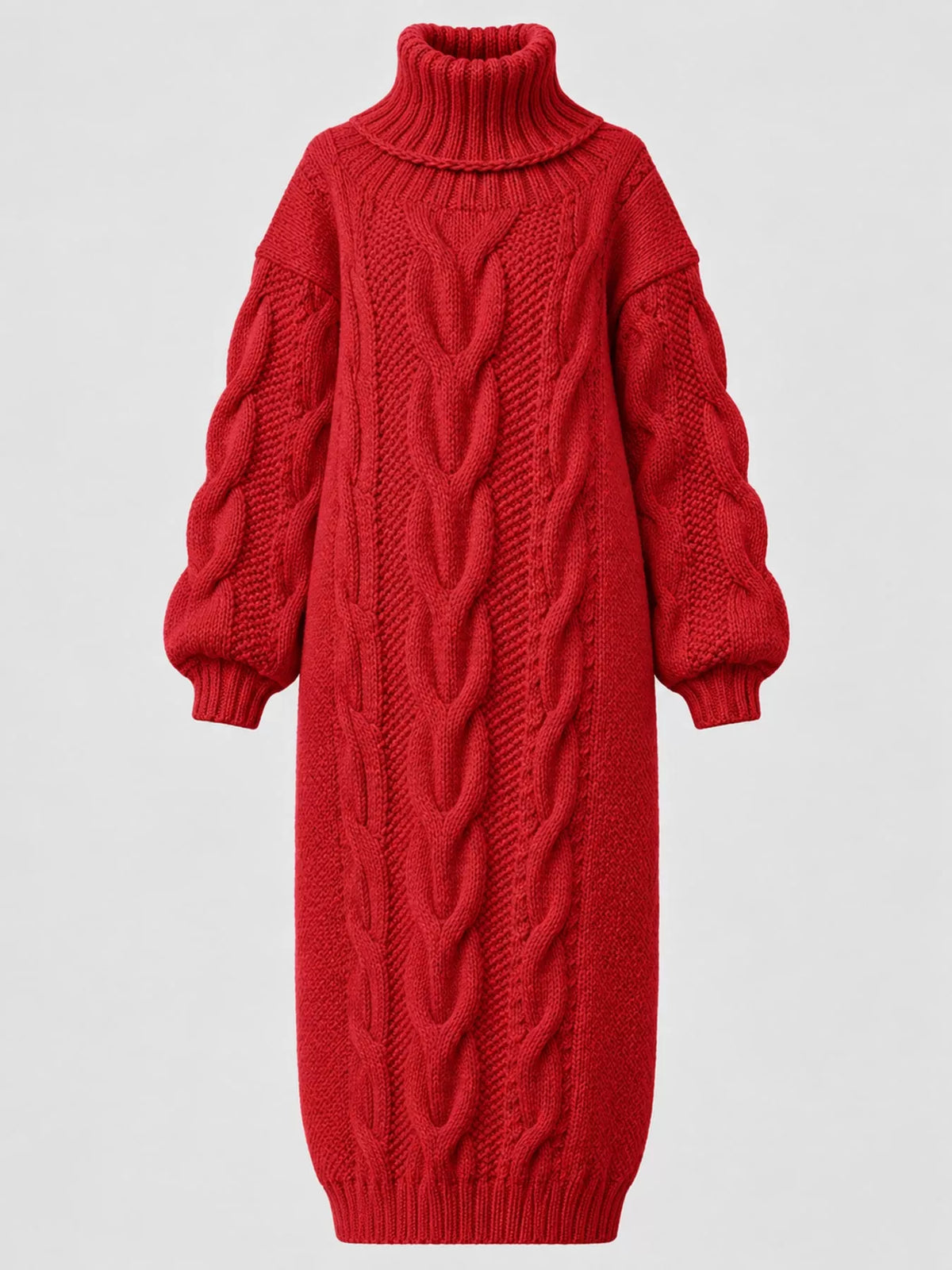 Full Size Oversized Chunky Cable Knit Turtleneck Sweater Dress Plus Size - alternate view 11