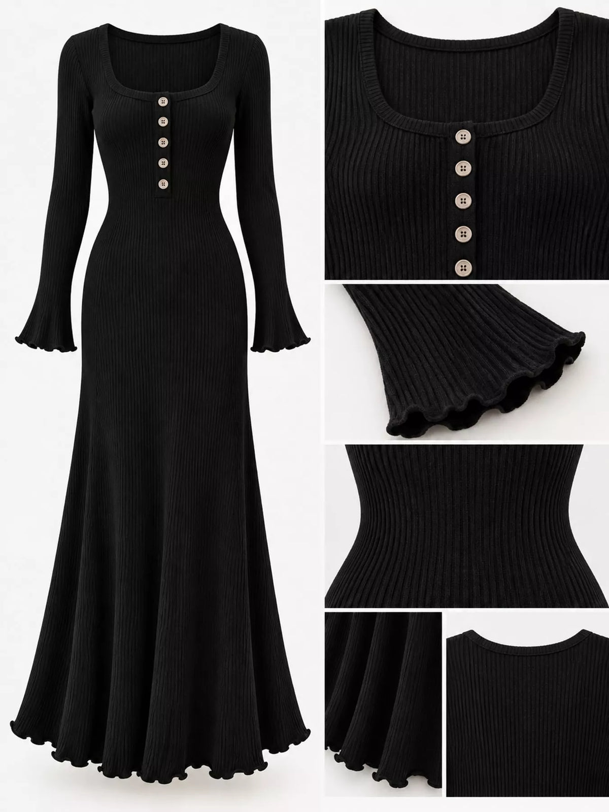 Button-Front Ribbed Knit Maxi Dress - alternate view 11