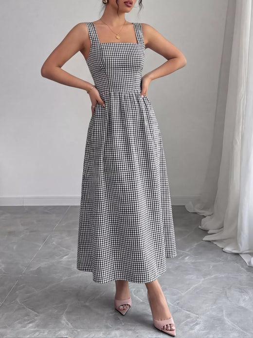 Square Neck Gingham Midi Dress - alternate view 3