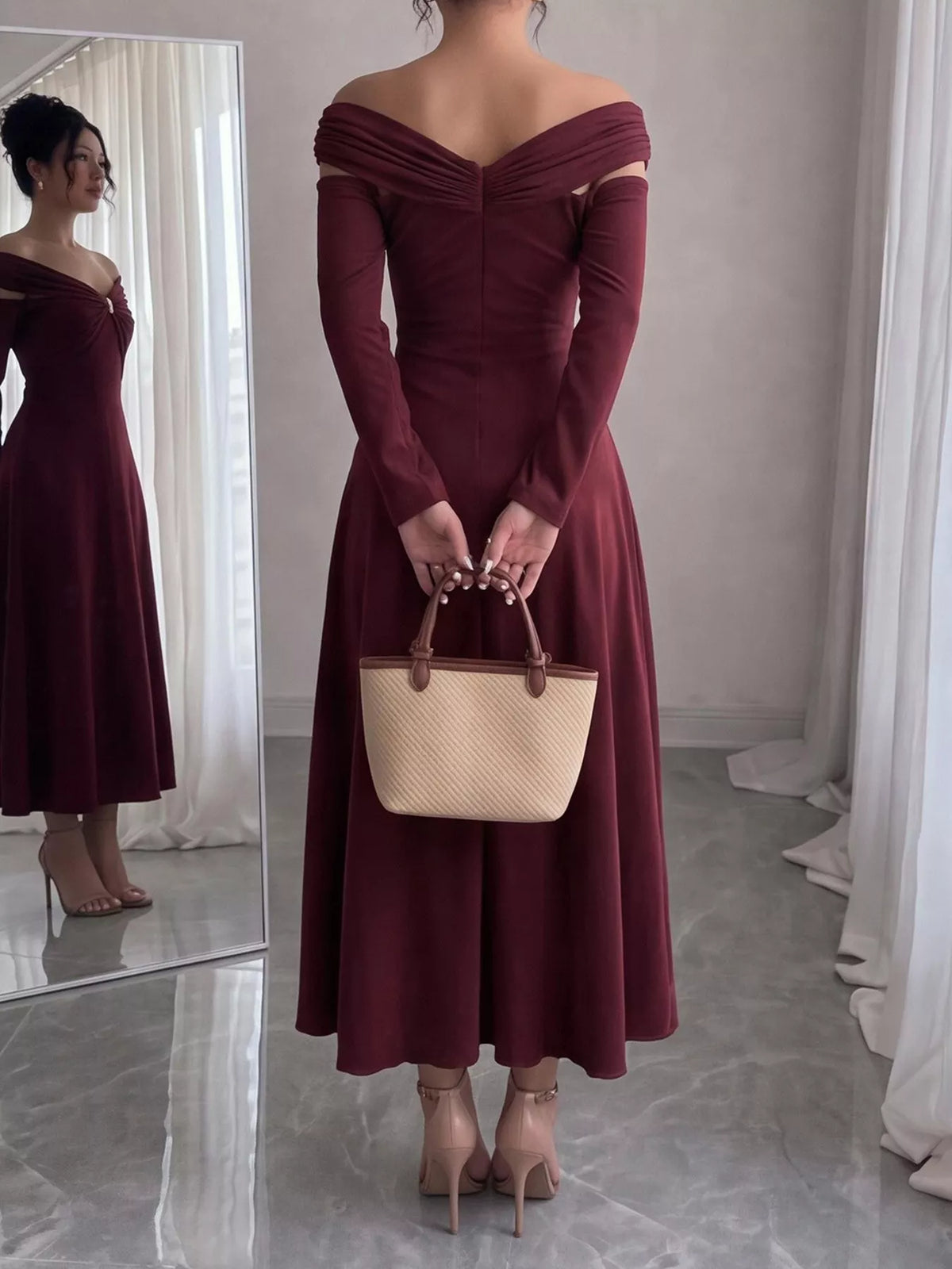 Off-Shoulder Long-Sleeve Maxi Dress - alternate view 5