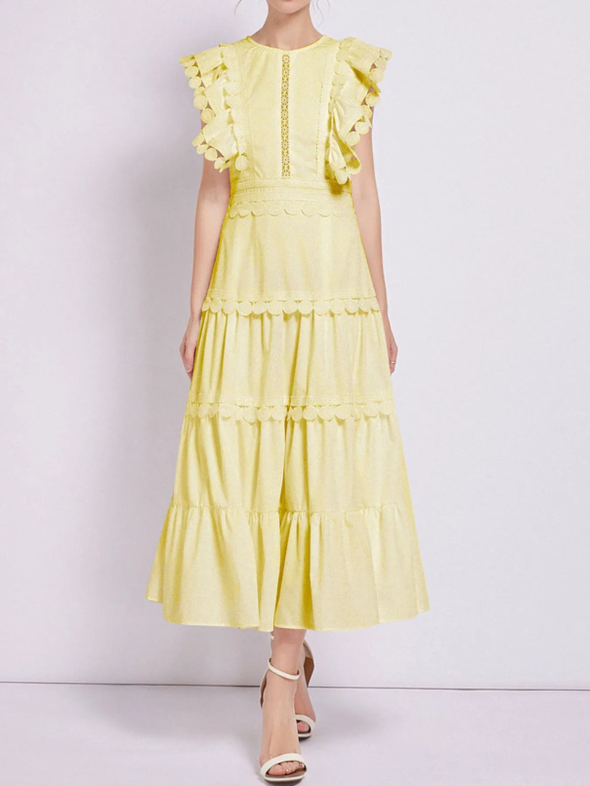 Sleeveless Ruffled Tiered Dress with Embroidered Trim - alternate view 2