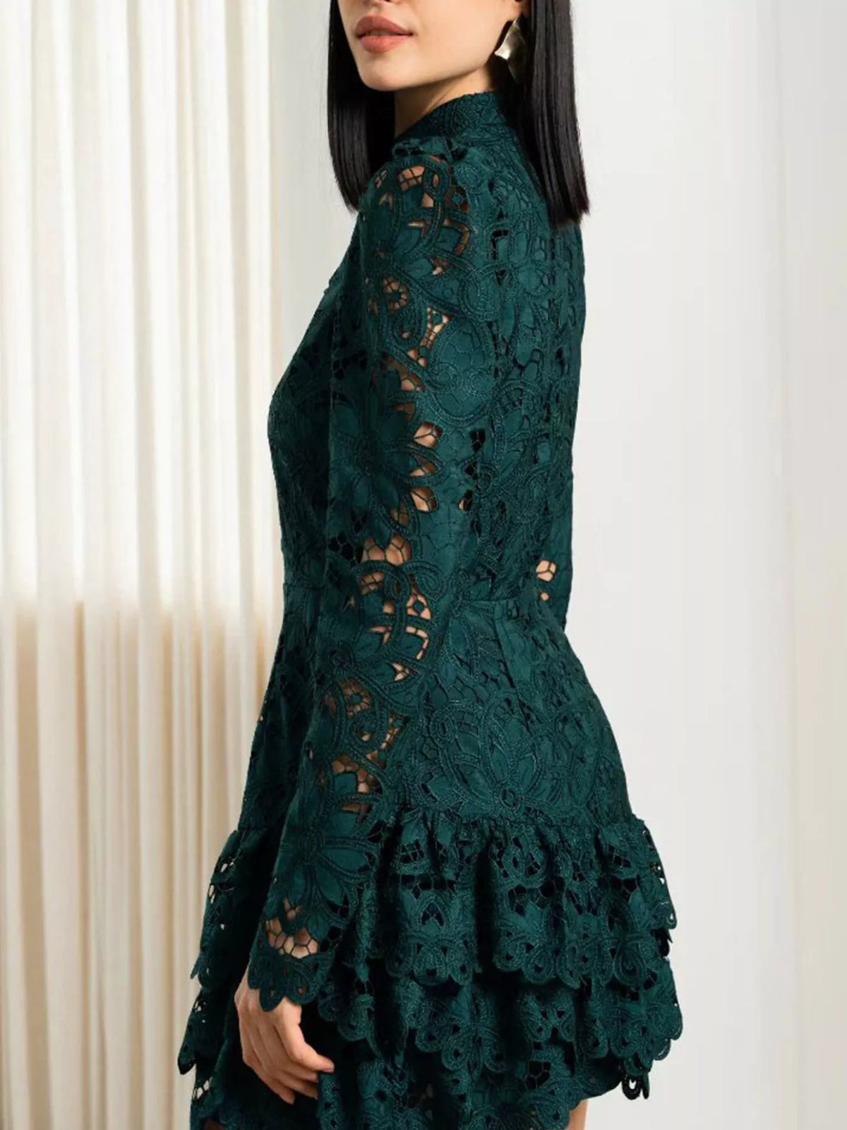 Lace Mock Neck Long Sleeve Mini Dress - alternate view 5