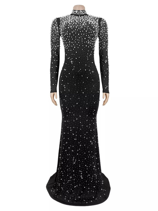 Rhinestone Long Sleeve Mermaid Maxi Dress - alternate view 4