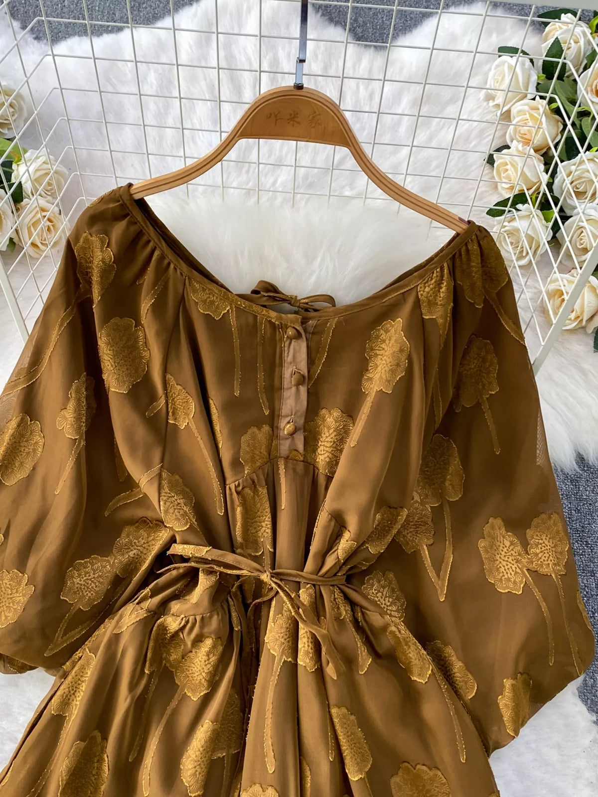 Button Front Puff Sleeve Chiffon Dress - alternate view 21