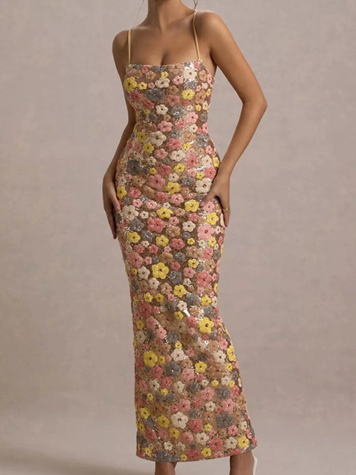 Floral Sequin Embellished Bodycon Maxi Dress - alternate view 3