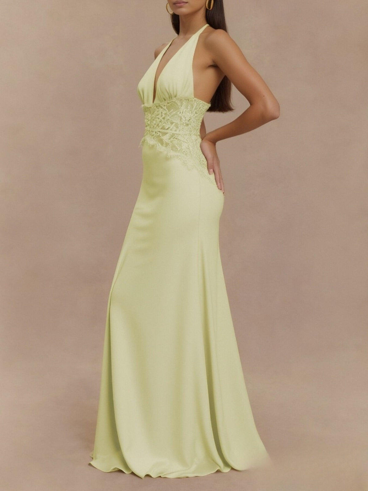 Halter Neck Lace Trimmed Maxi Dress - alternate view 15