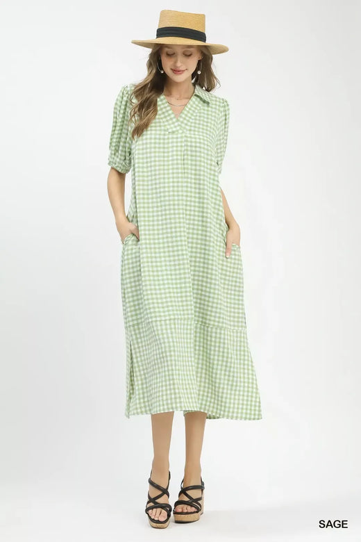 Gingham Midi Dress with Side Pockets - alternate view 4