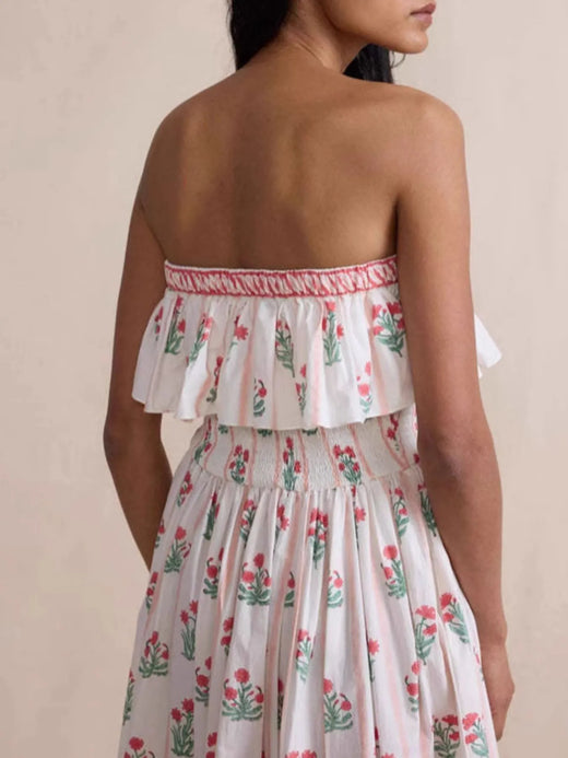 Floral Strapless Ruffle Dress - alternate view 6