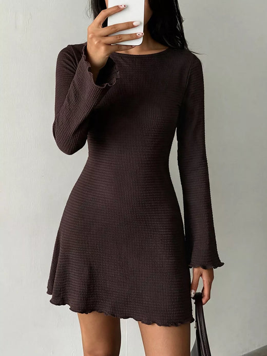 Long-Sleeve Waffle Knit Bodycon Mini Dress - alternate view 4