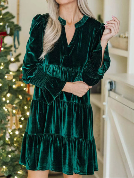 Velvet Tiered Notched Mini Dress - alternate view 2