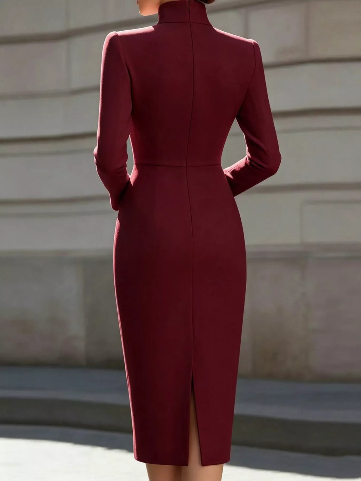 Full Size Stand-Collar Long-Sleeve Midi Dress Plus Size - alternate view 18