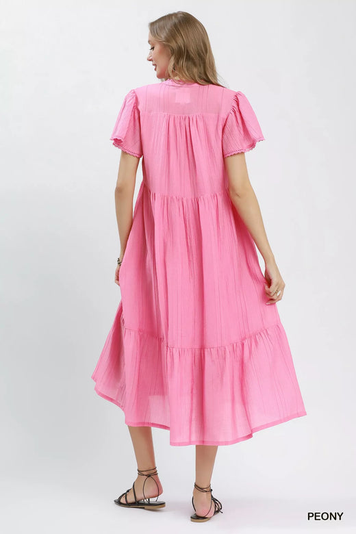 Textured Tiered Midi Dress with Side Pockets - alternate view 3