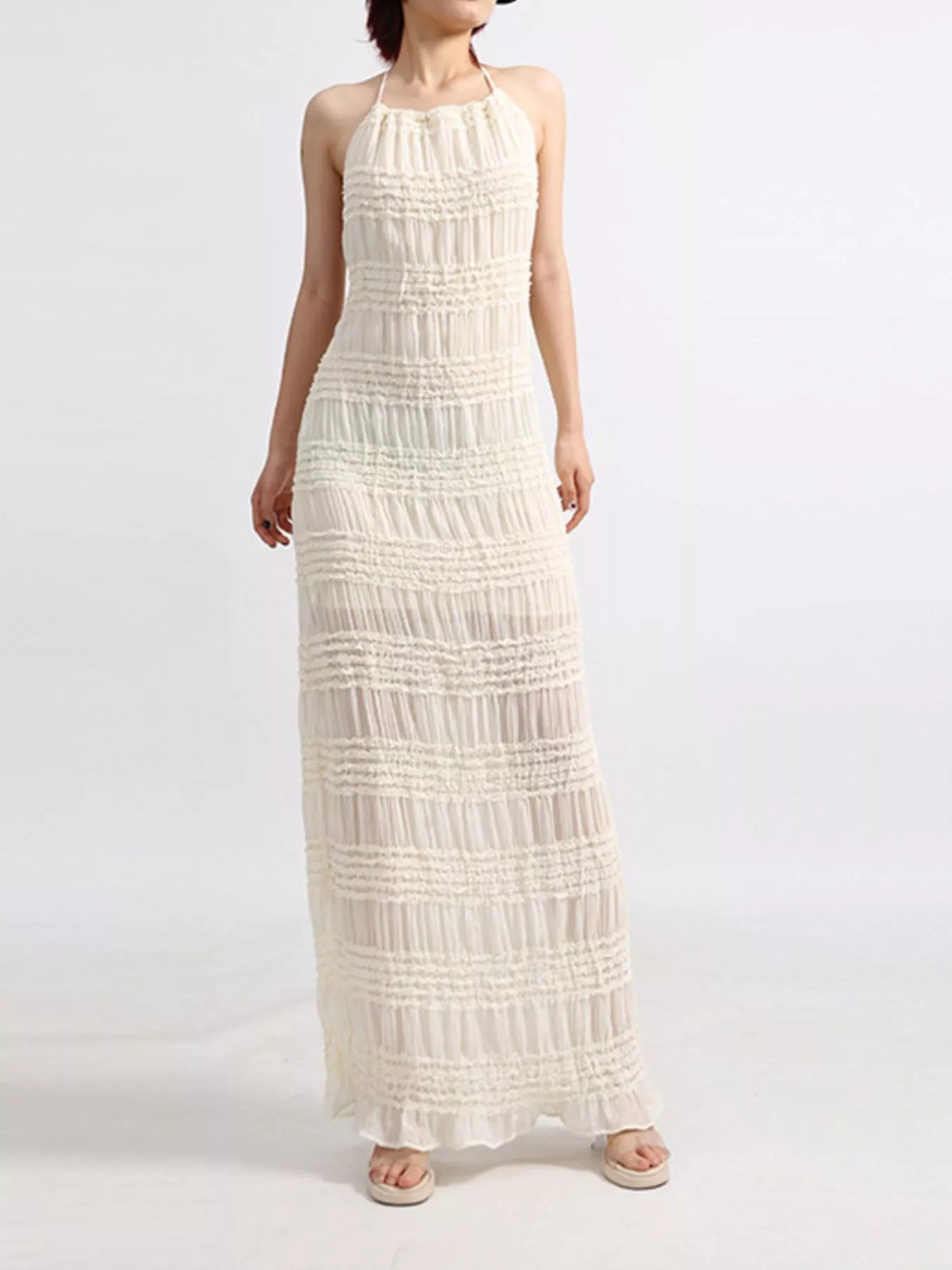 Backless Halter Neck Ruched Maxi Dress - alternate view 2