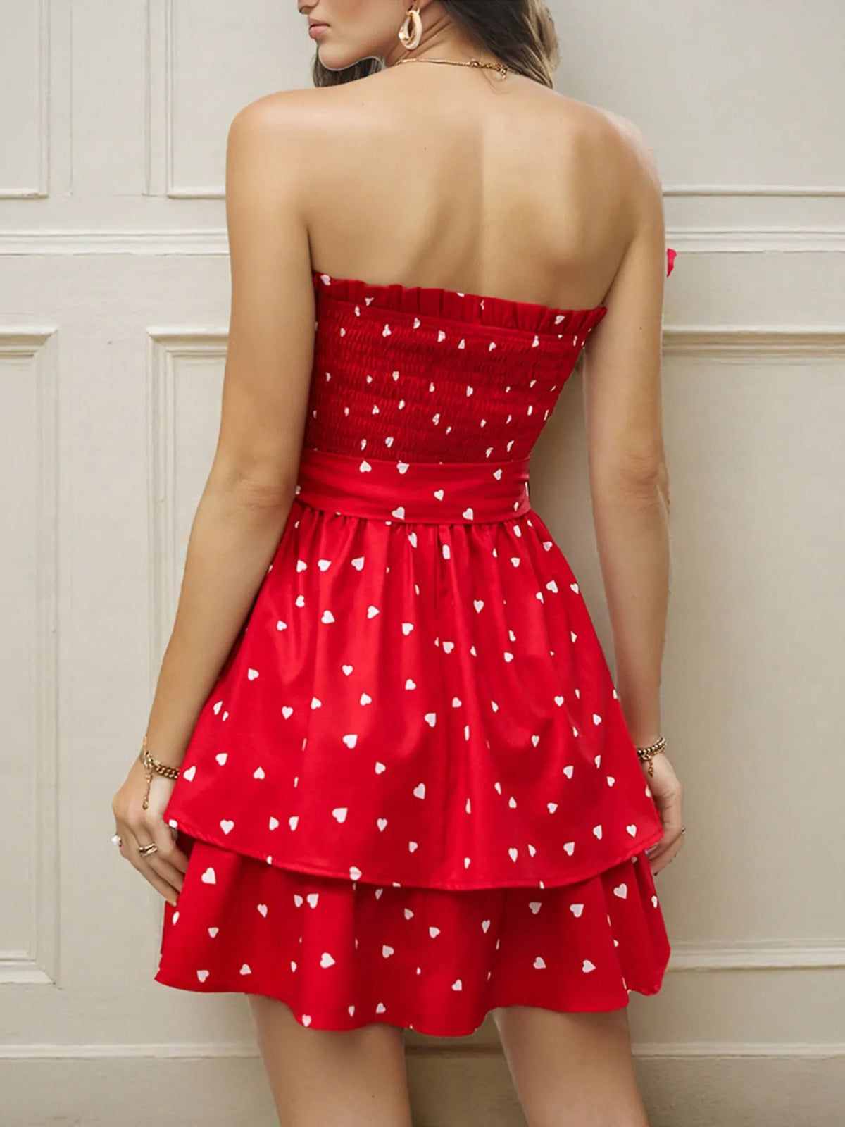 Smocked Heart Print Tube Dress - alternate view 3