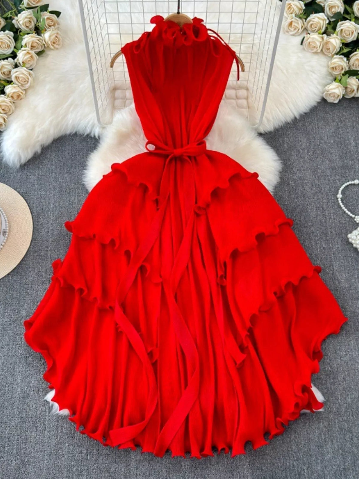 Ruffled Tiered Sleeveless Midi Dress - alternate view 18