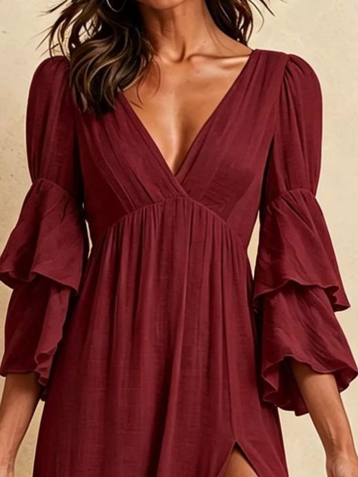 High Slit Ruffle Sleeve Maxi Dress - alternate view 2