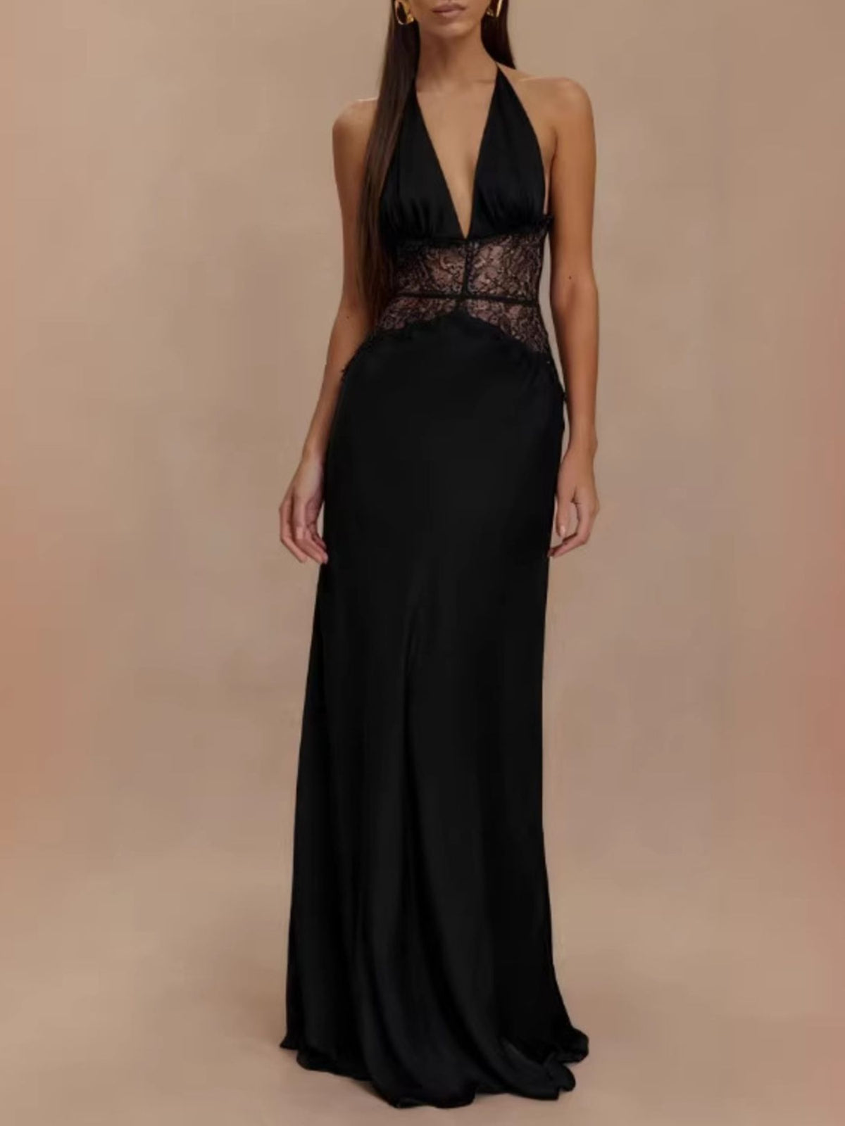 Halter Neck Lace Trimmed Maxi Dress - alternate view 7