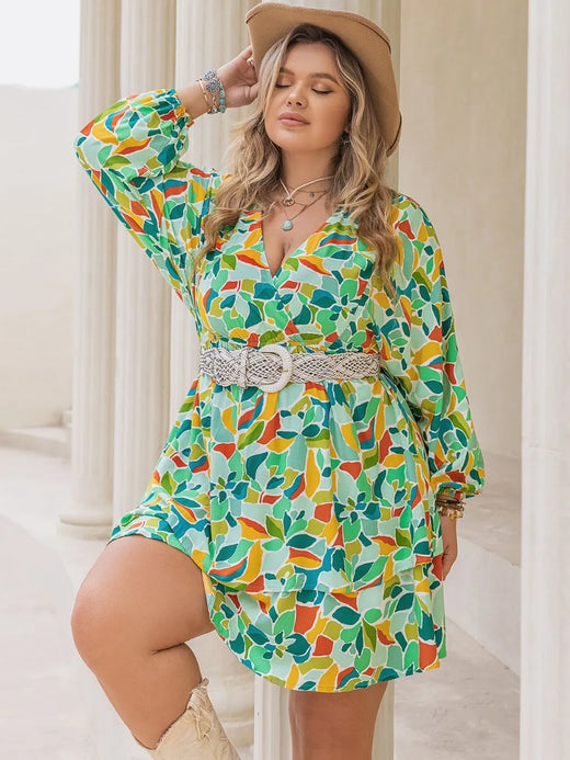 Printed Surplice Long Sleeve Mini Dress - alternate view 6