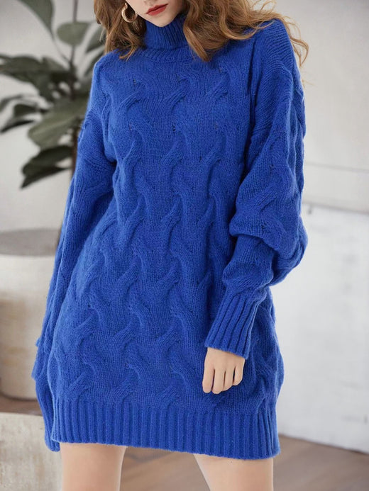 Cable-Knit Turtleneck Sweater Dress - alternate view 2