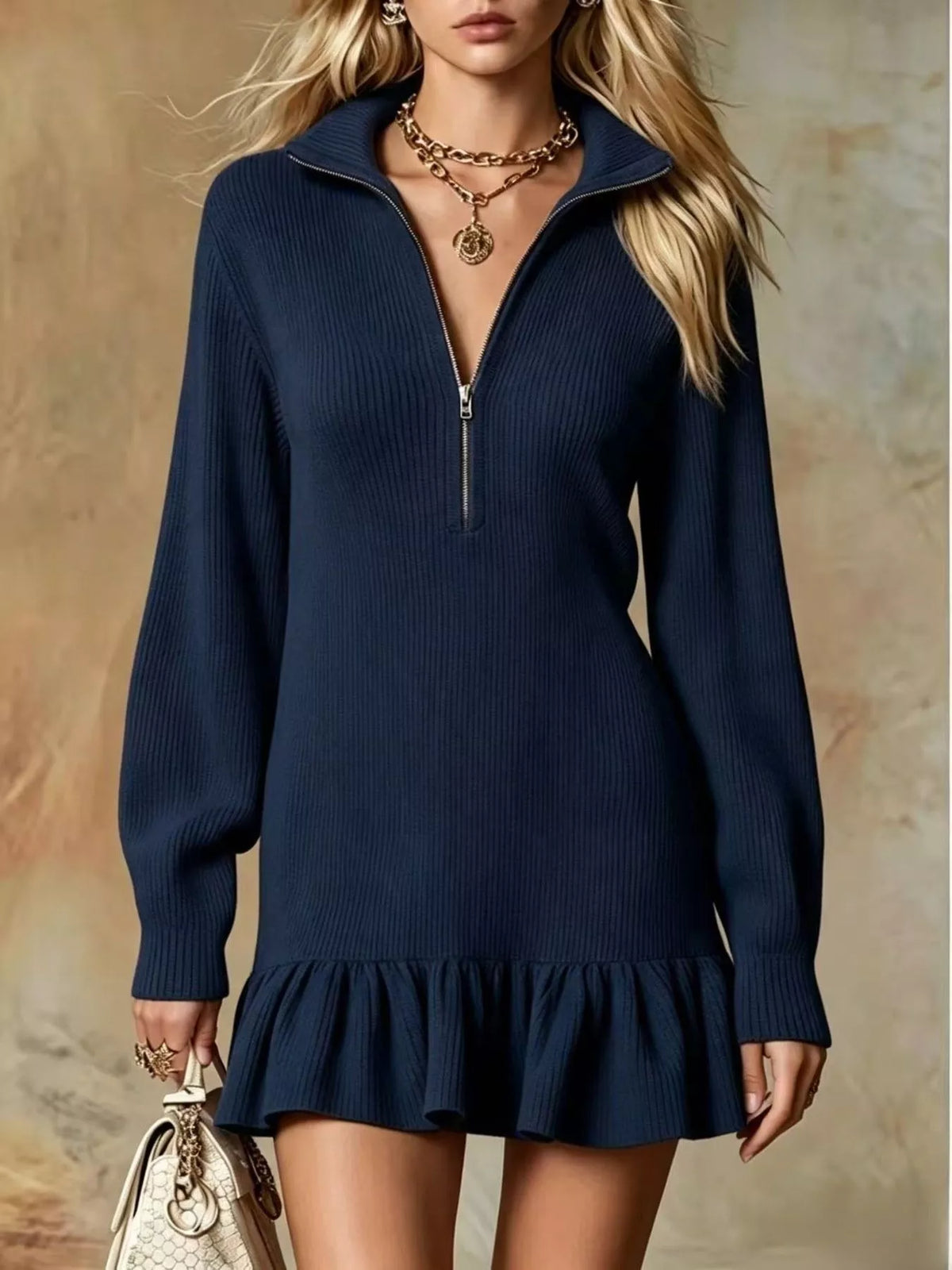 Ruffle Hem Half Zip Dress - alternate view 13