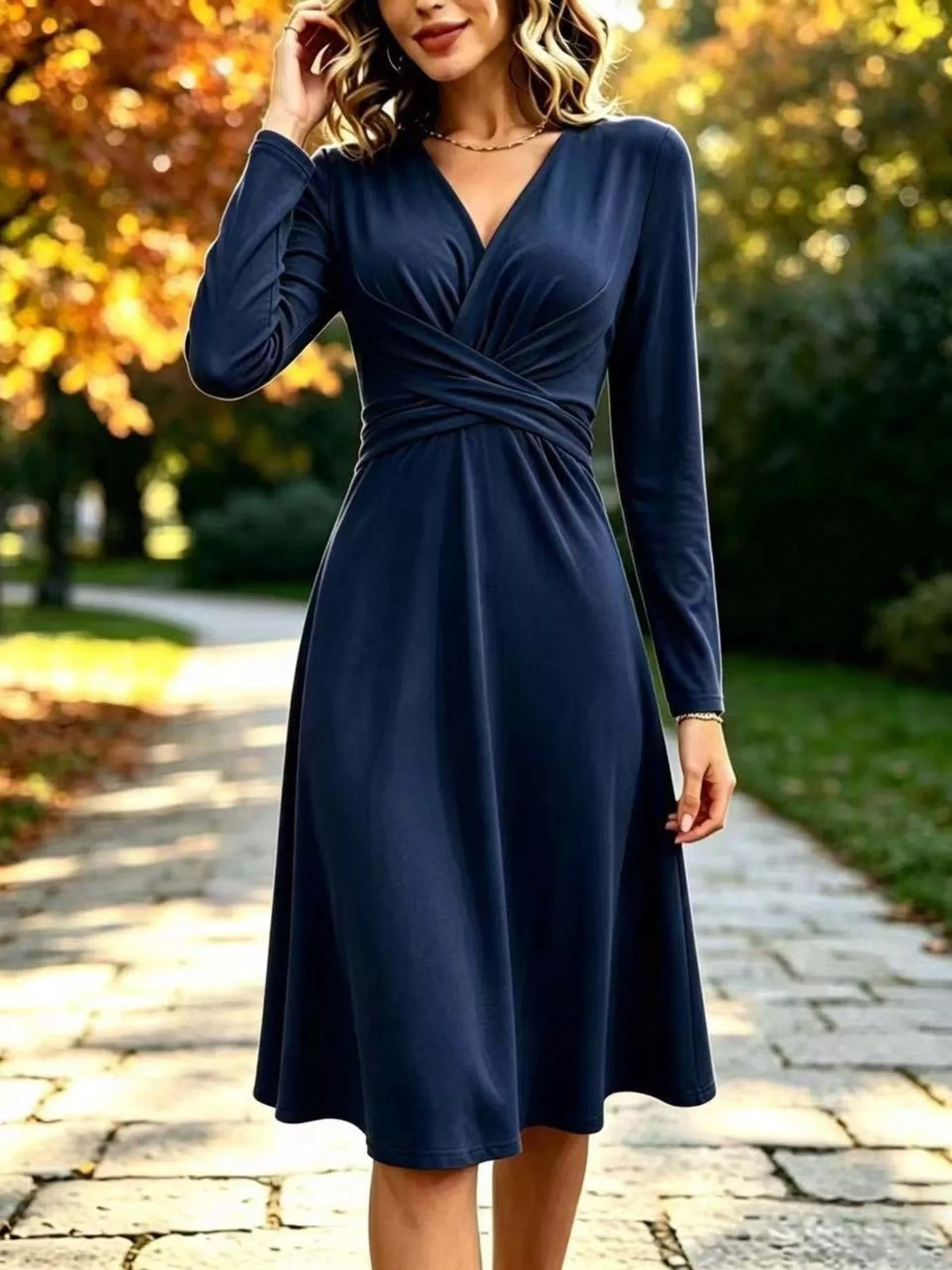 Full Size Ruched Long Sleeve Midi Dress Plus Size - alternate view 9