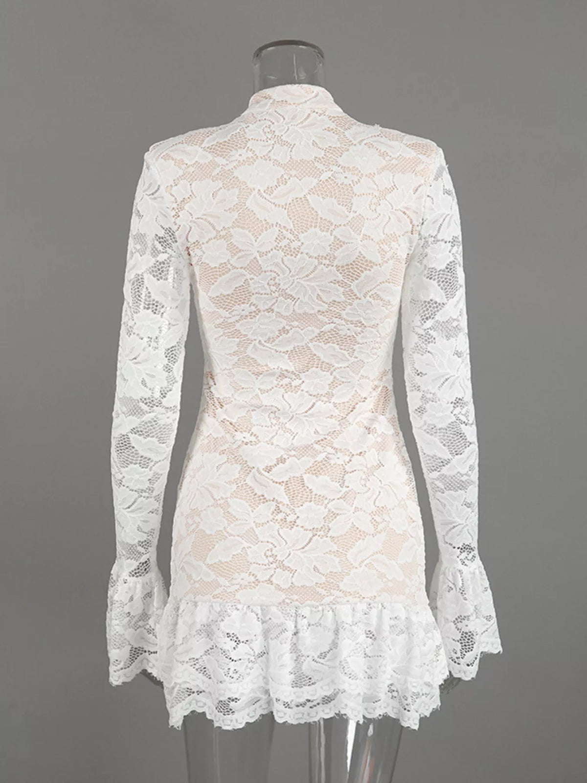 Lace Long-Sleeve Ruched Mini Dress - alternate view 12