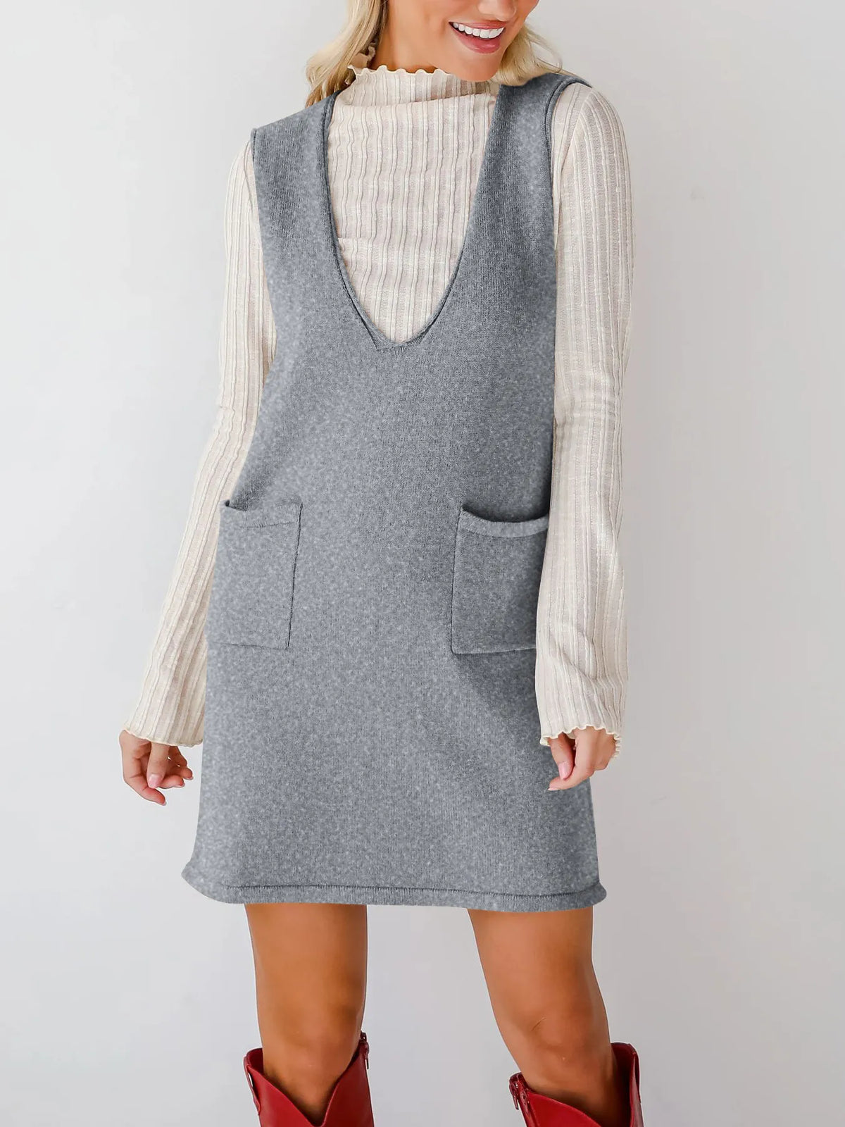 Sleeveless Knit Dress with Pockets - alternate view 8