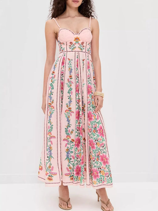 Floral Print Sweetheart Neck Dress - alternate view 3