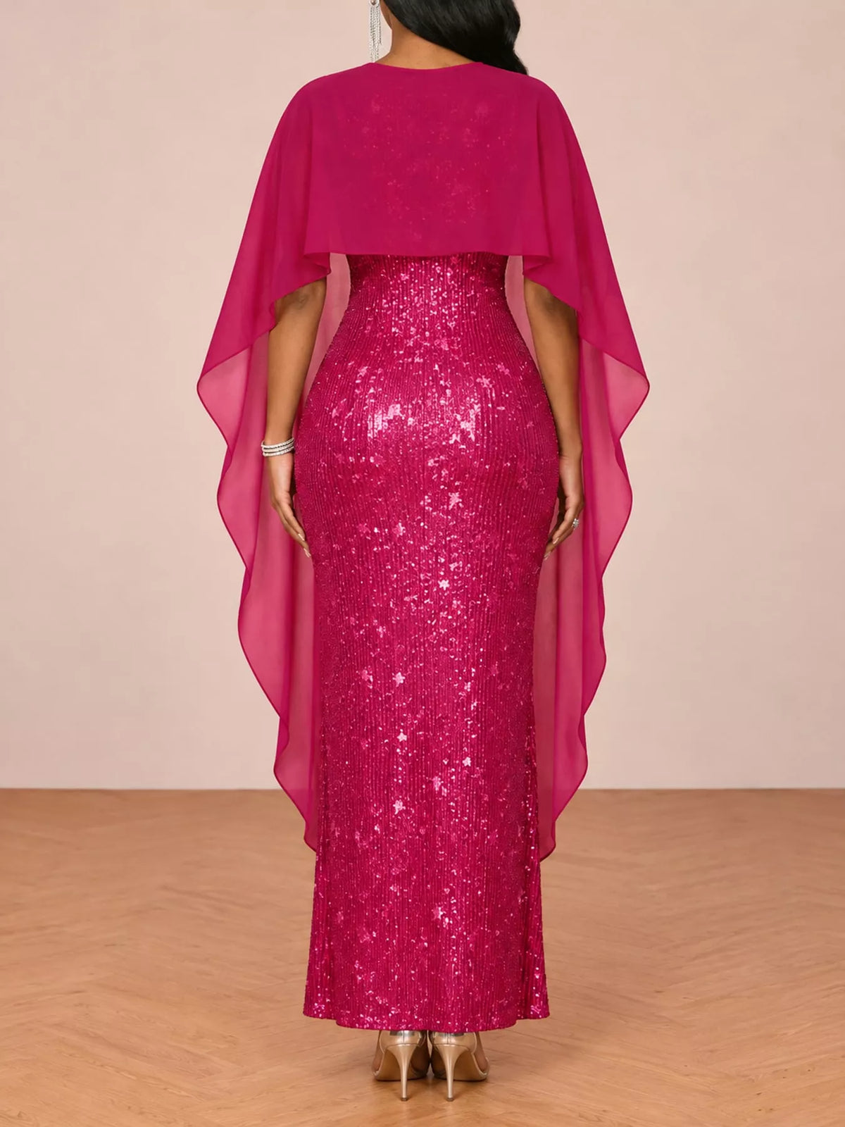 Sequin Cape Overlay Evening Dress - alternate view 28