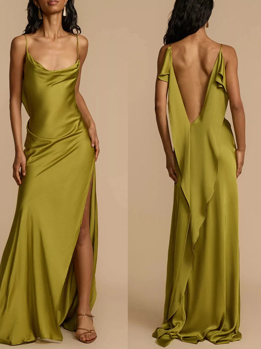 Satin Cowl Neck Slit Maxi Dress - alternate view 6