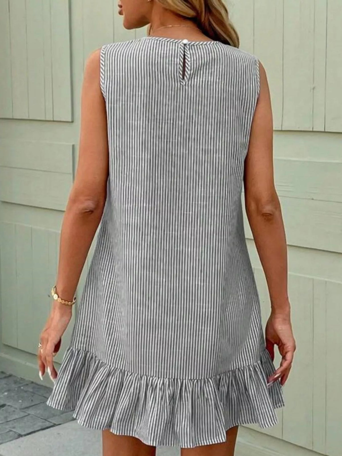 Sleeveless Striped Ruffle Hem Mini Dress - alternate view 8