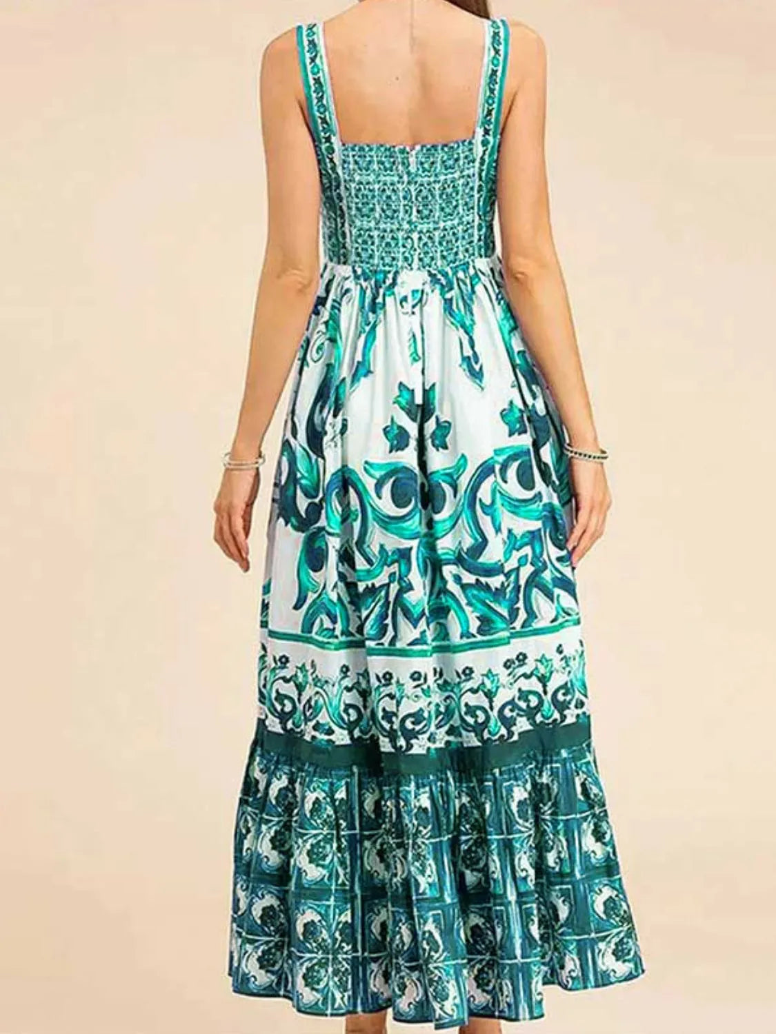 Smocked Printed Wide Strap Dress - alternate view 15