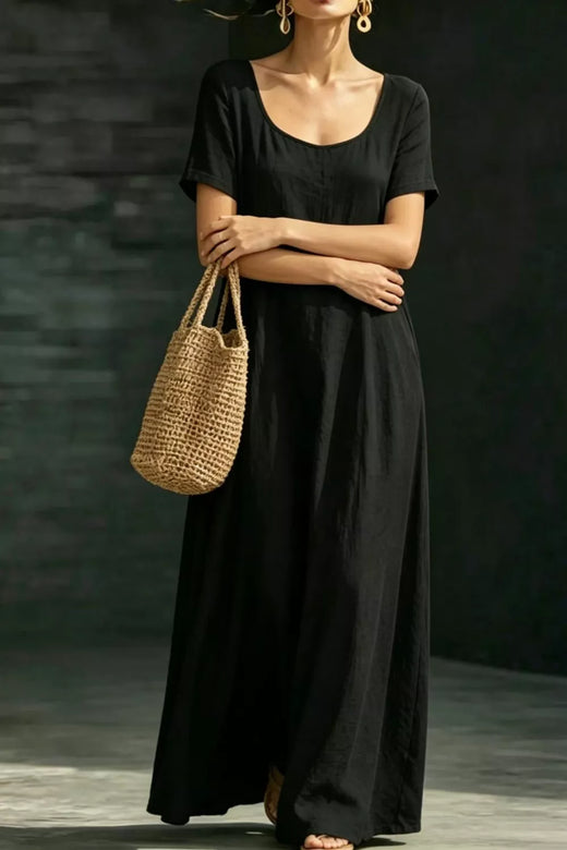 Full Size Casual Loose Short Sleeve Maxi Dress - alternate view 4