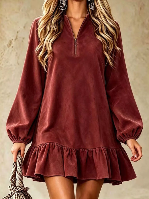 Quarter-Zip Ruffle Hem Mini Dress - alternate view 6