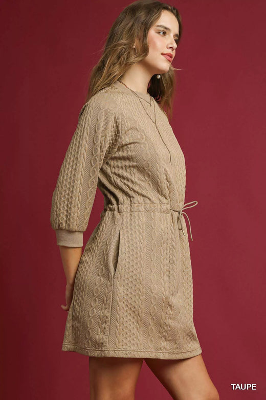 Umgee Drawstring Cable Knit Mini Dress with Pockets - alternate view 2