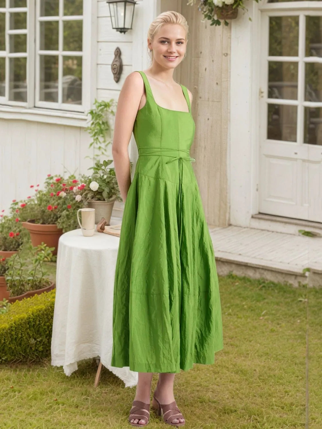 Square Neck Sleeveless Midi Swing Dress - alternate view 4