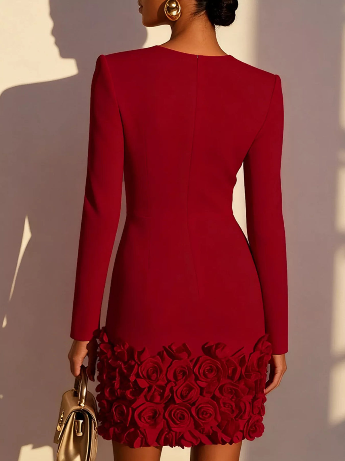 V-Neck Dress with Rose Embellishment - alternate view 9