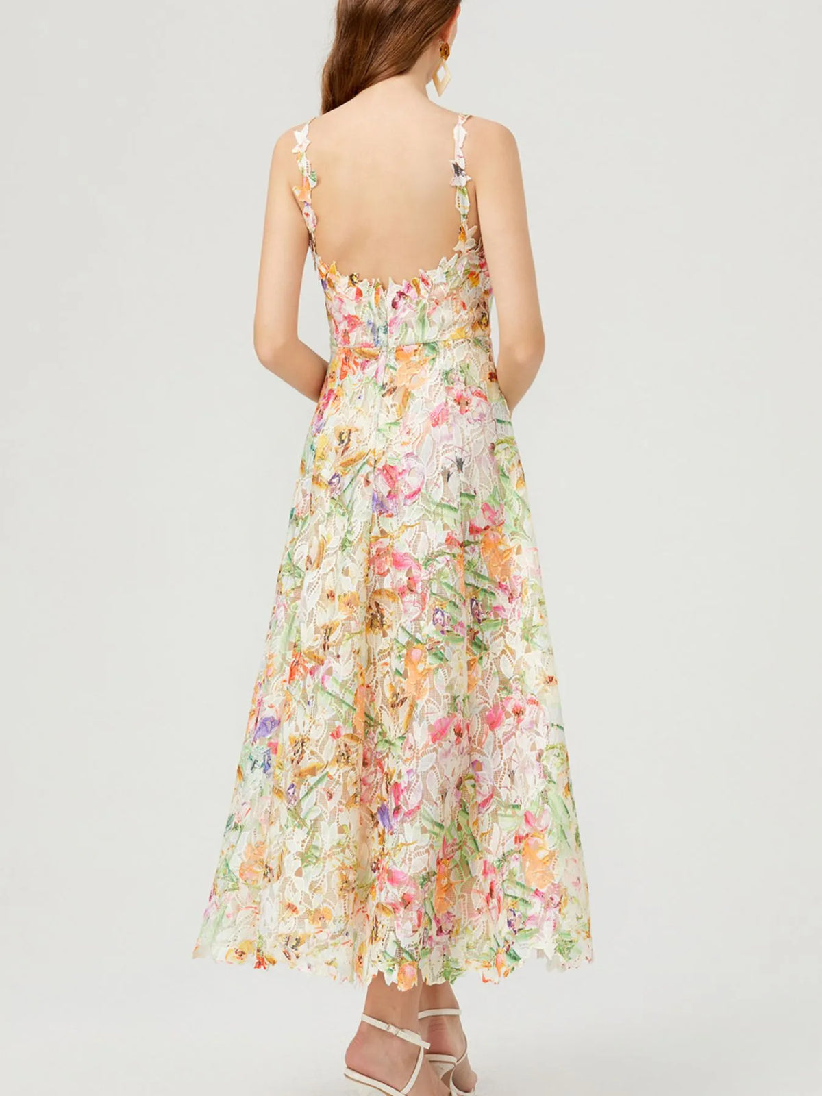 Floral Lace Sleeveless V-Neck Midi Dress - alternate view 5