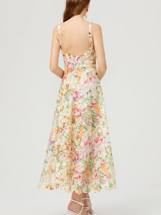 Floral Lace Sleeveless V-Neck Midi Dress - alternate view 5
