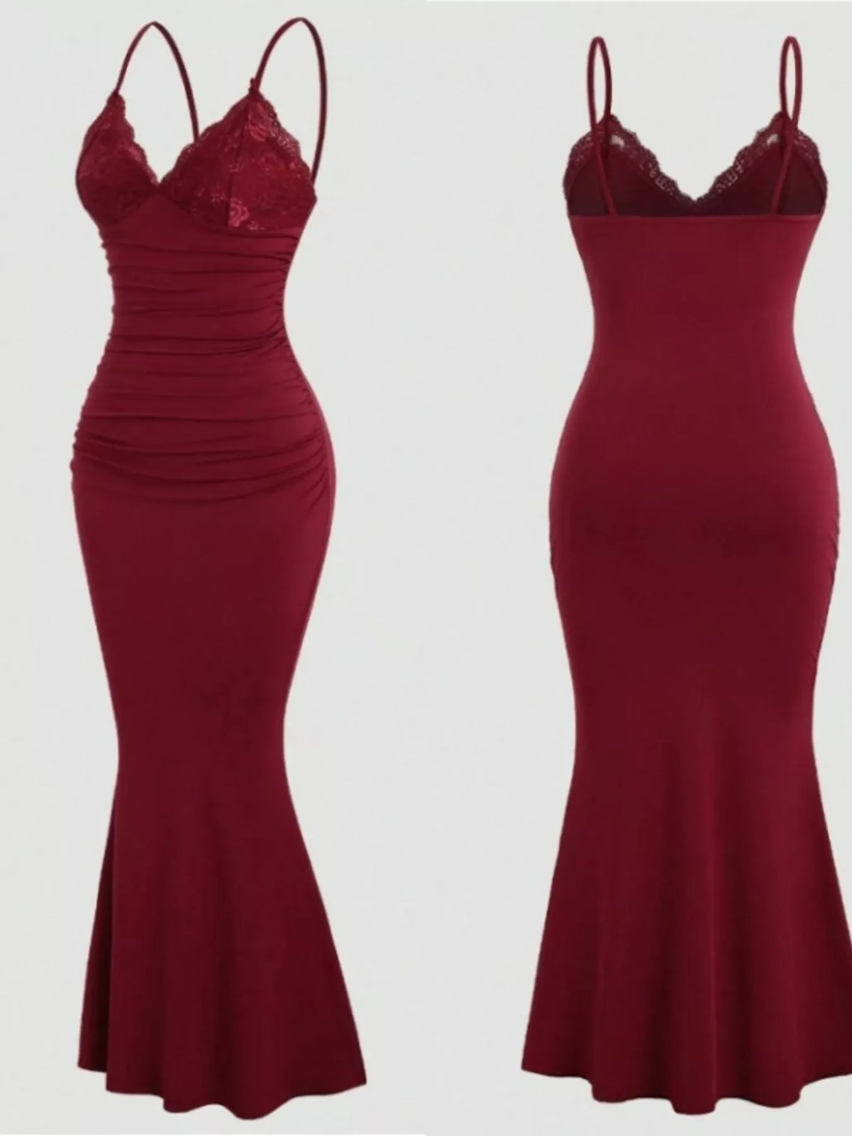 Lace Trim Ruched Mermaid Dress - alternate view 2