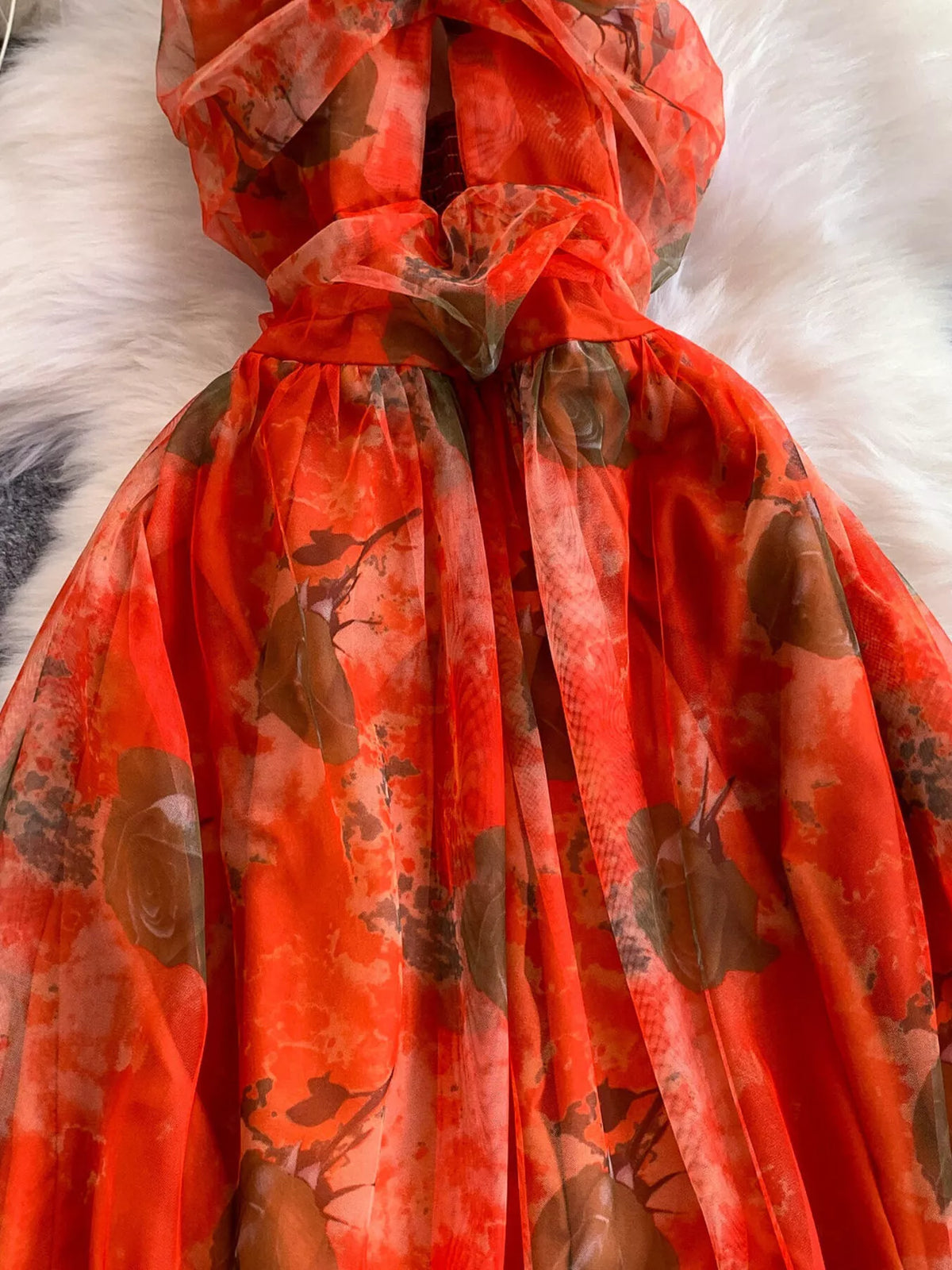 Floral Print Ruffled Layered Mesh Dress - alternate view 15
