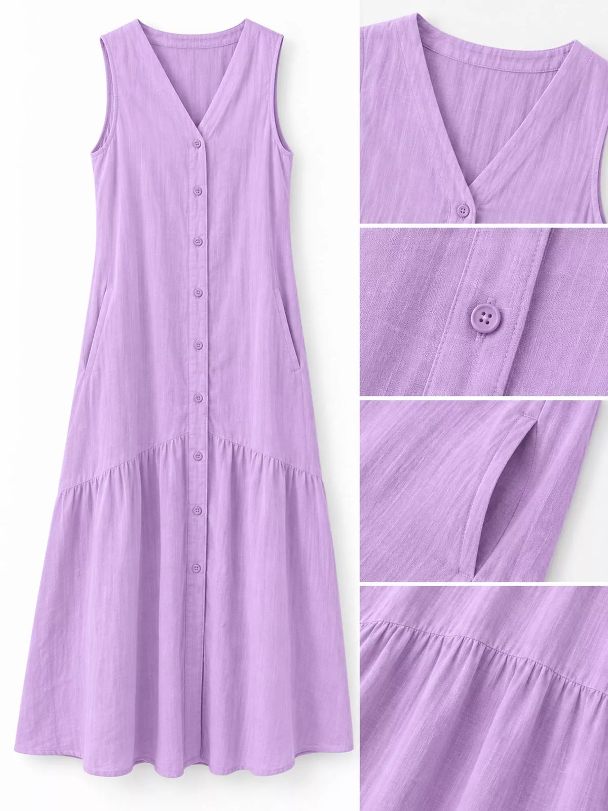 Full Size V-Neck Button Front Sleeveless Midi Dress Plus Size - alternate view 30