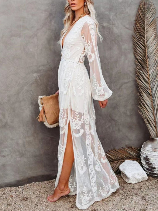 Floral Lace Slit Maxi Dress - alternate view 3
