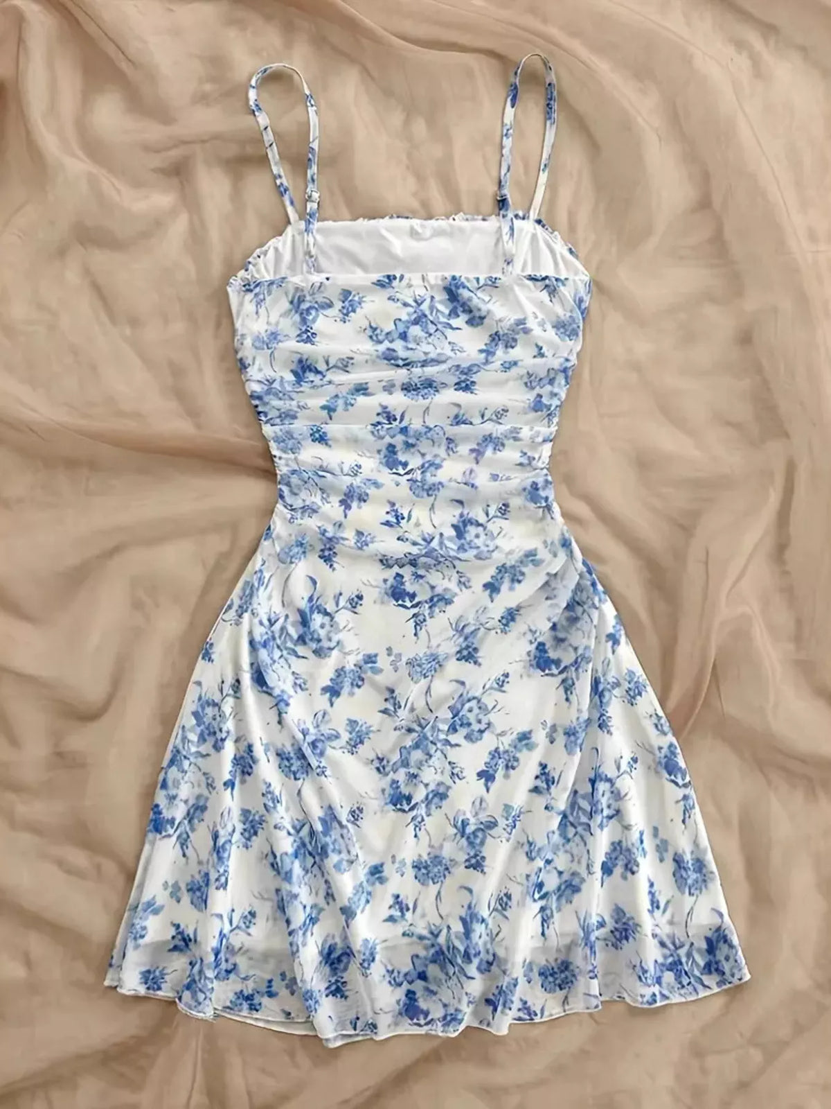 Floral Ruched Spaghetti Strap Mini Dress - alternate view 8