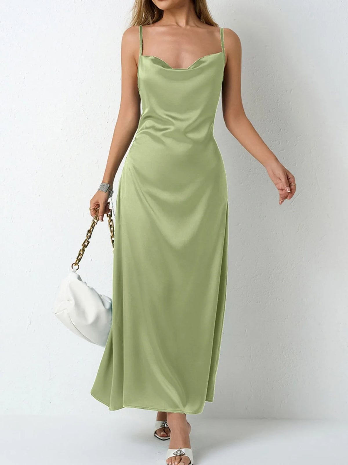 Satin Cowl Neck Cami Dress - alternate view 10