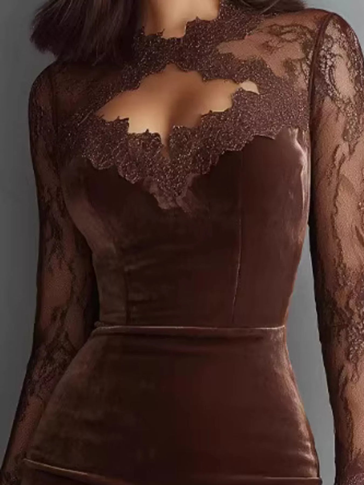 Long Sleeve Velvet Lace Bodycon Dress - alternate view 6
